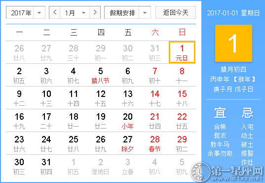 2017年1月1日时辰吉凶查询